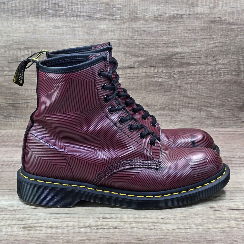 Dr. Martens 1460 Geo Stripe Men's Sz 9 Women's Sz 10 Oxblood Black Leather Boots